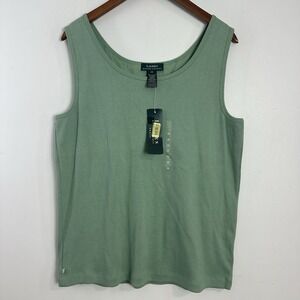 Lauren Ralph Lauren Women's 2X Green Scoop-Neck Micro-rib Tank Top NWT‎